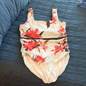 Albion Women's Floral Bikini - Pale blue and coral.